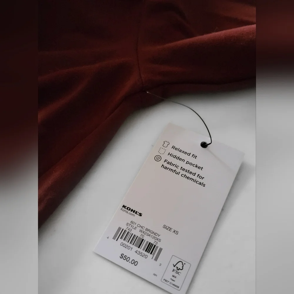 Burgundy Red Surplice Lightweight Hoodie Size XS - Picture 5 of 6